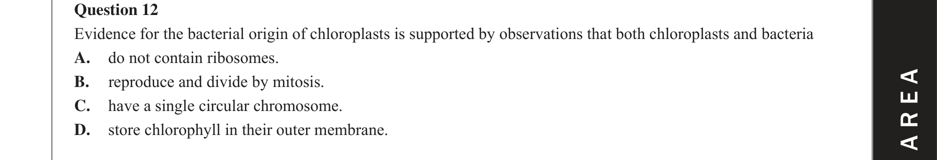 Biology 2017 Exam Question 12 — Location of photosynthesis stages