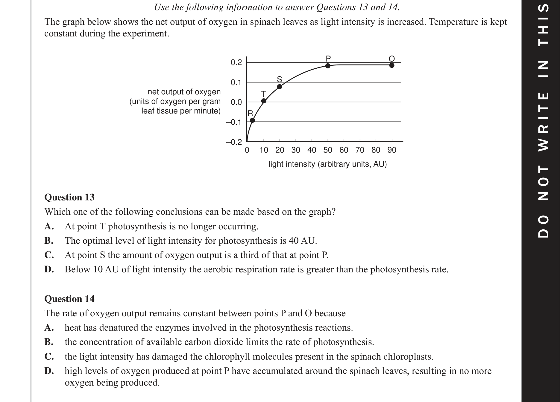 Biology 2017 Exam Question 14 — Factors affecting photosynthesis rate