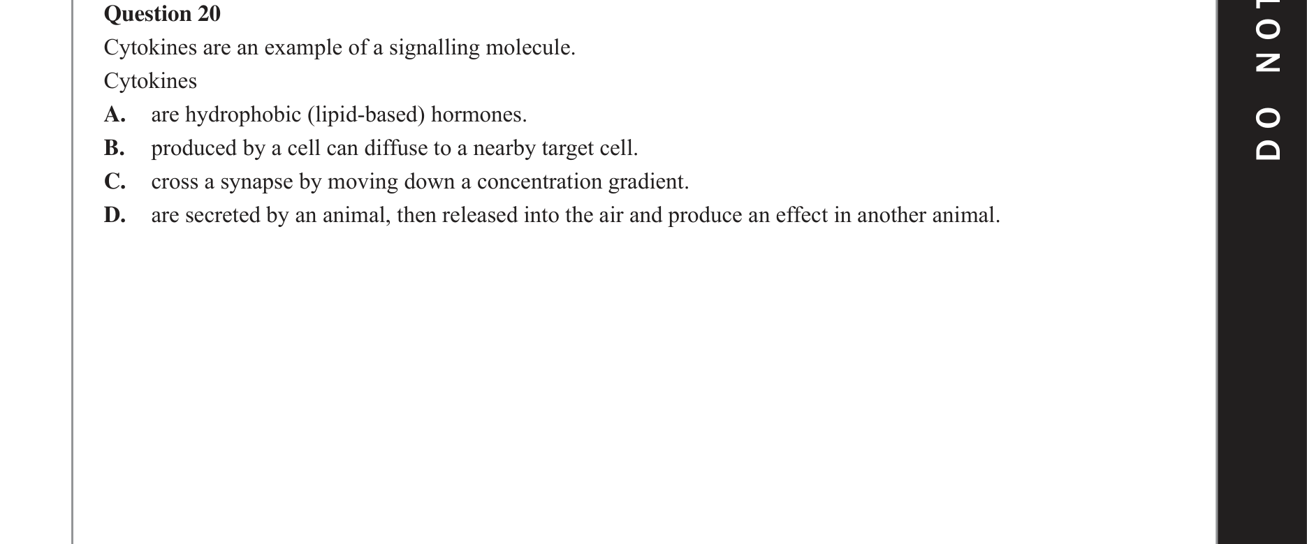 Biology 2017 Exam Question 20 — Innate immune cell roles