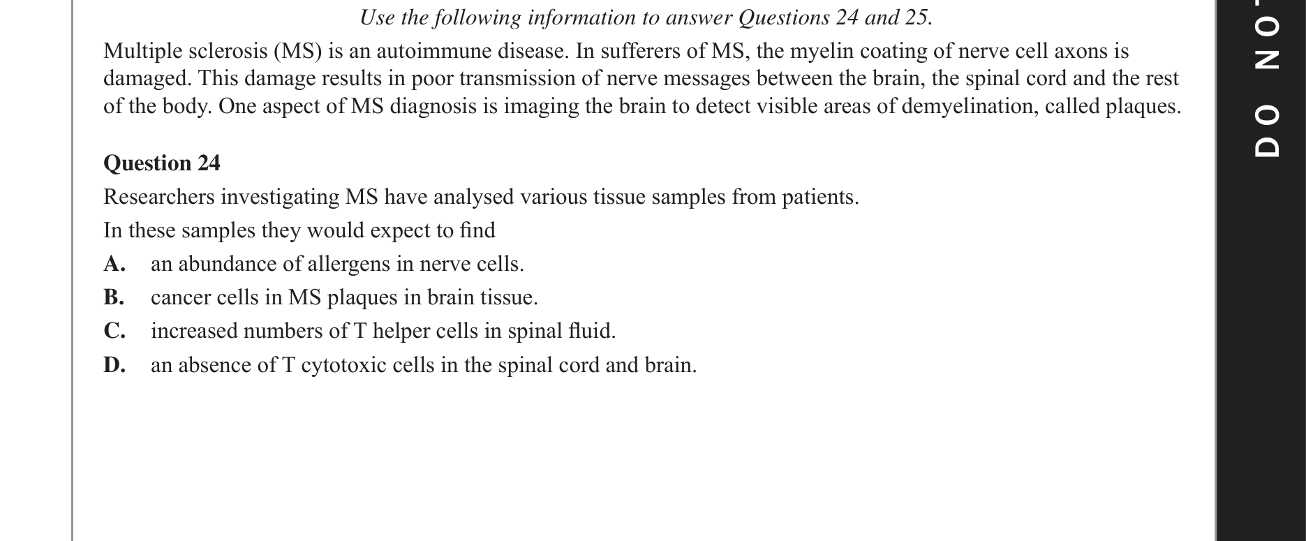 Biology 2017 Exam Question 24 — Helper T and cytotoxic T cells