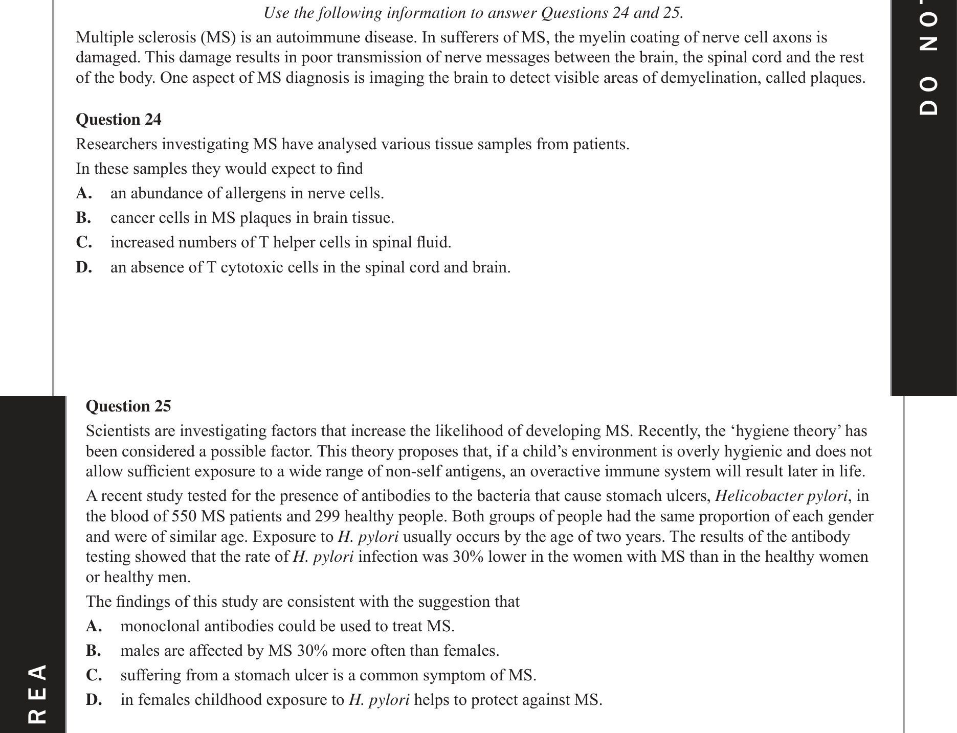 Biology 2017 Exam Question 25 — Allergens and allergic responses
