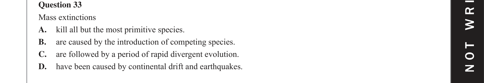 Biology 2017 Exam Question 33 — Fossil record and faunal succession