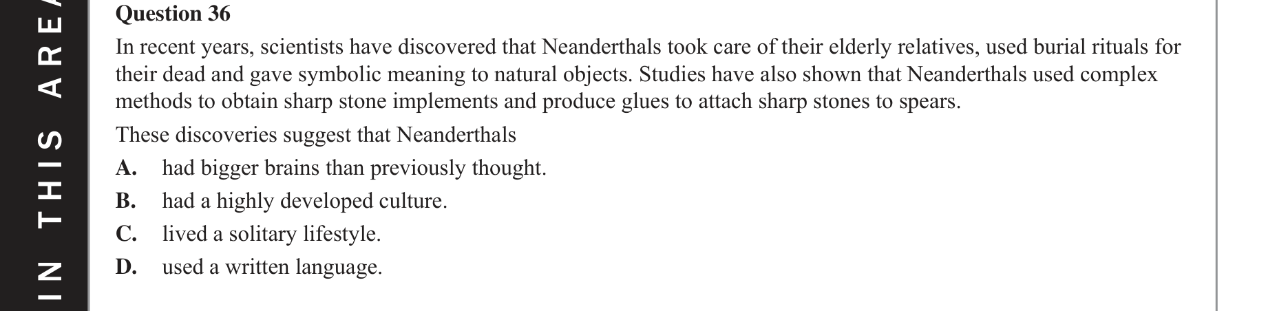Biology 2017 Exam Question 36 — Homo sapiens and Homo neanderthalensis interbreeding