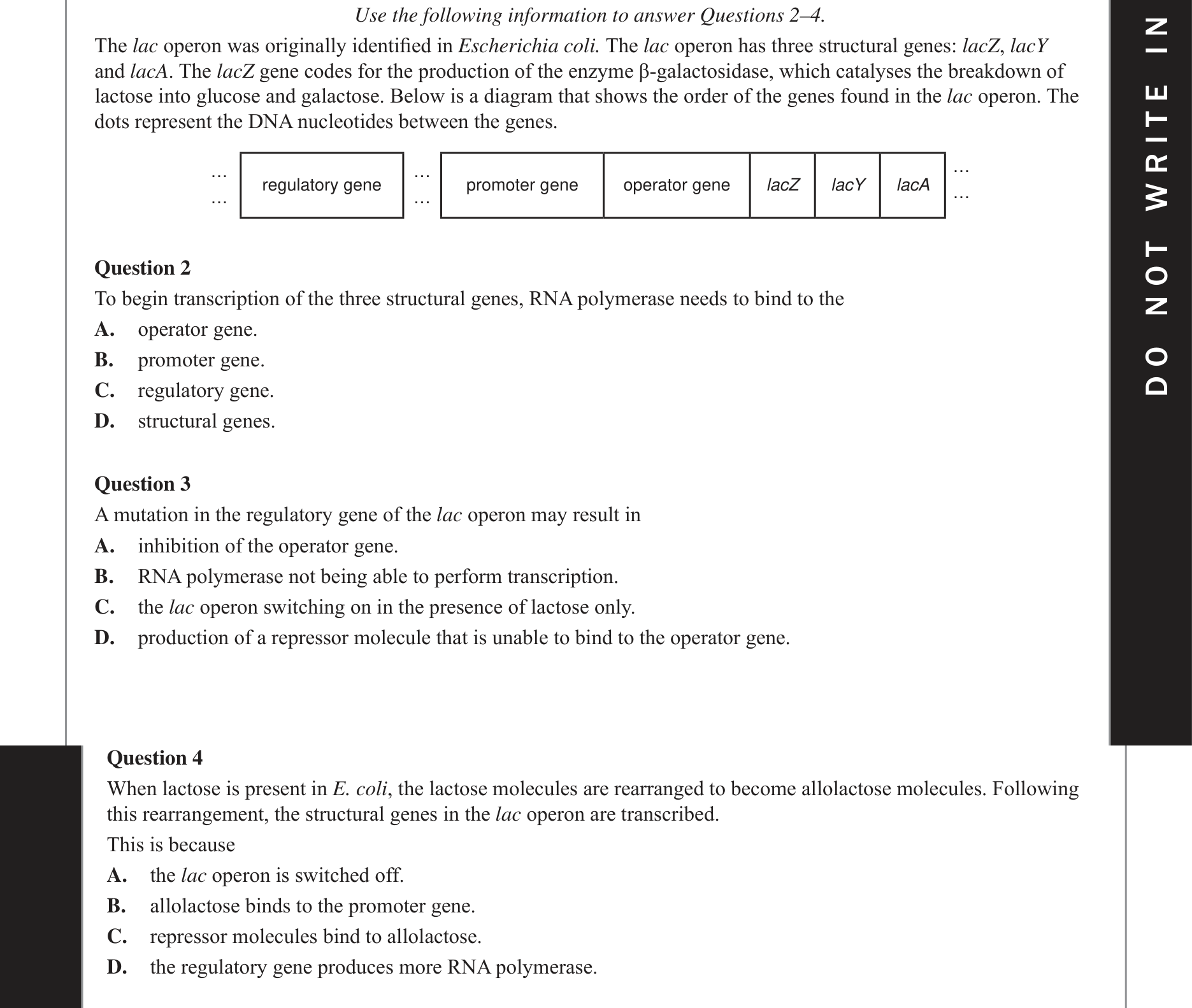 Biology 2017 Exam Question 4 — Prokaryotic trp operon regulation