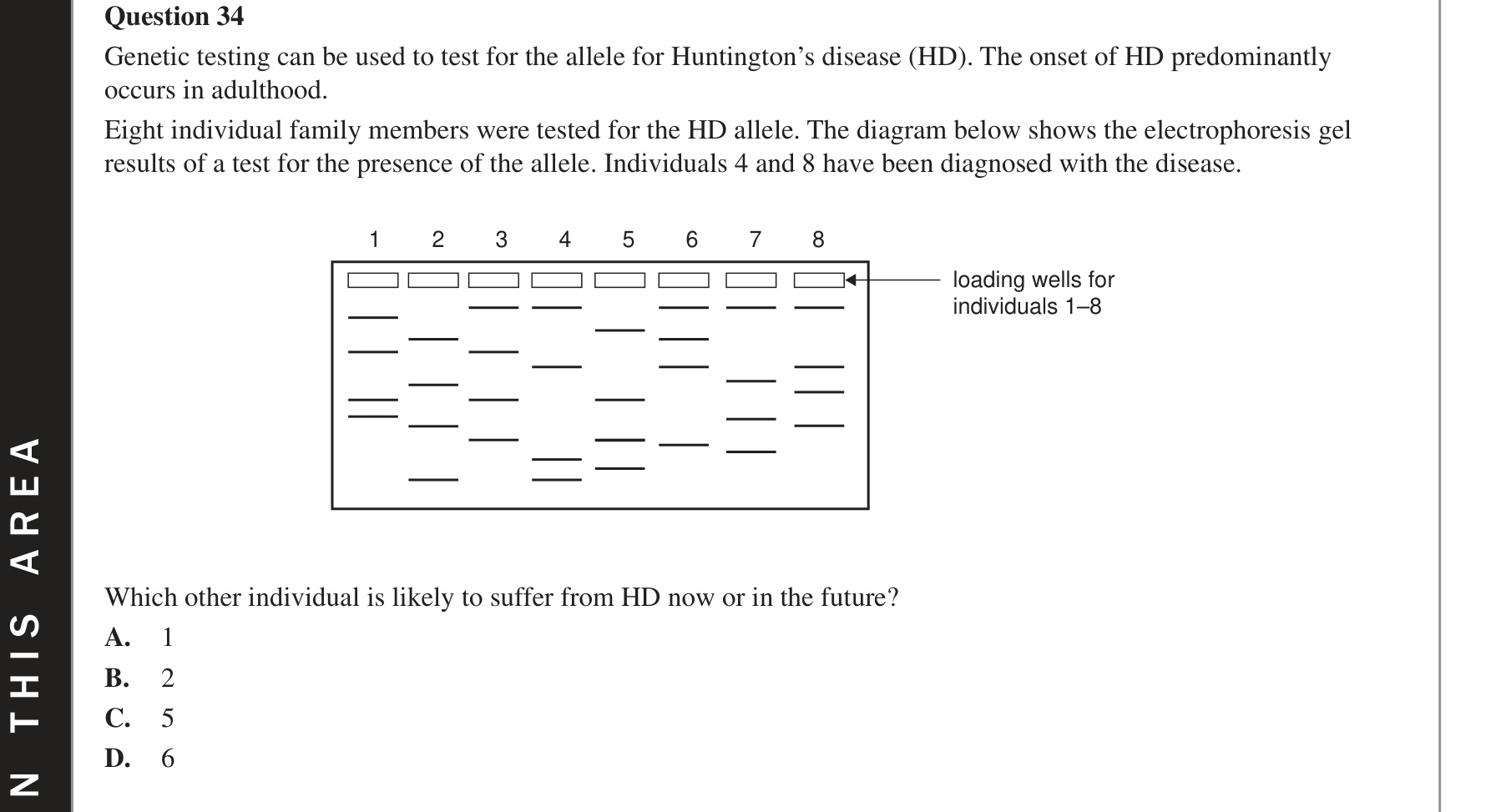 Biology 2018 Exam Question 34 — Gel electrophoresis and DNA profiling