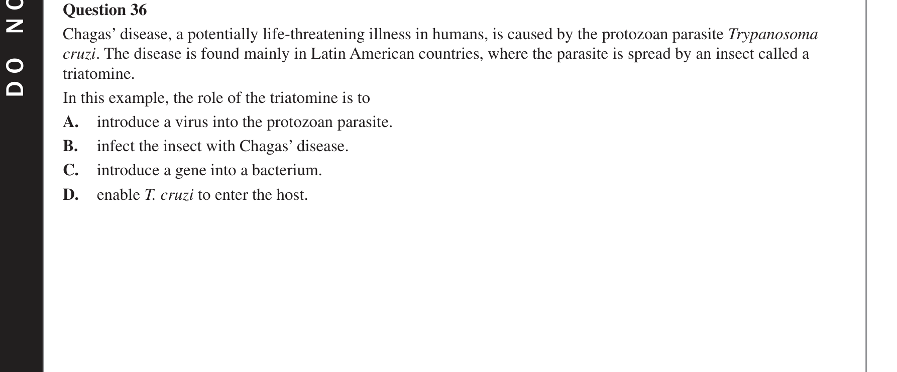 Biology 2018 Exam Question 36 — Cellular versus non-cellular pathogens