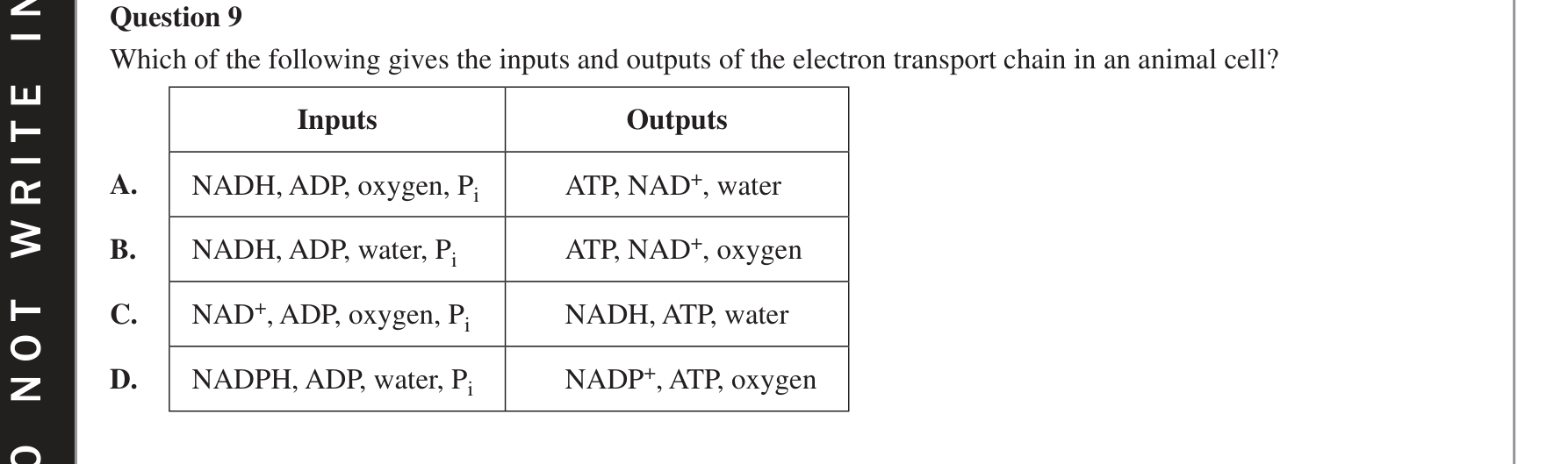 Biology 2018 Exam Question 9 — Electron transport chain and ATP yield