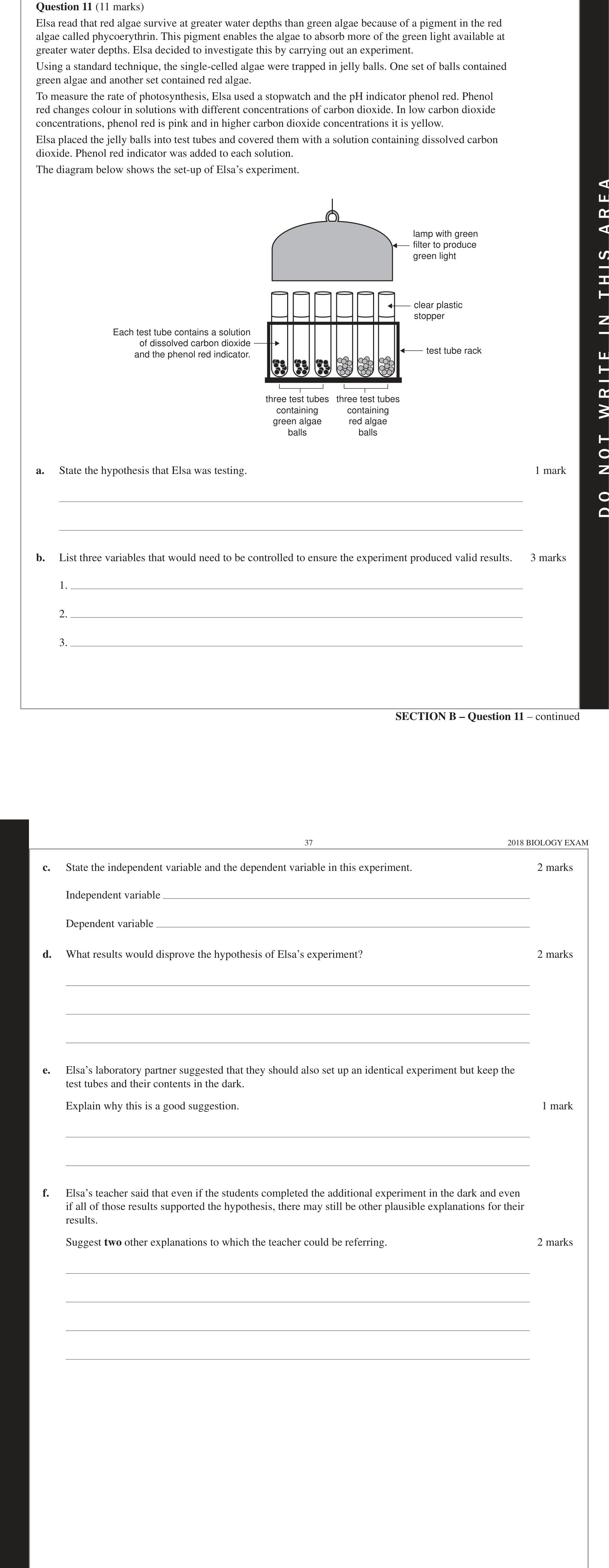 Biology 2018 Exam Question 11(d) — Data analysis and limitations identification, Factors affecting photosynthesis rate
