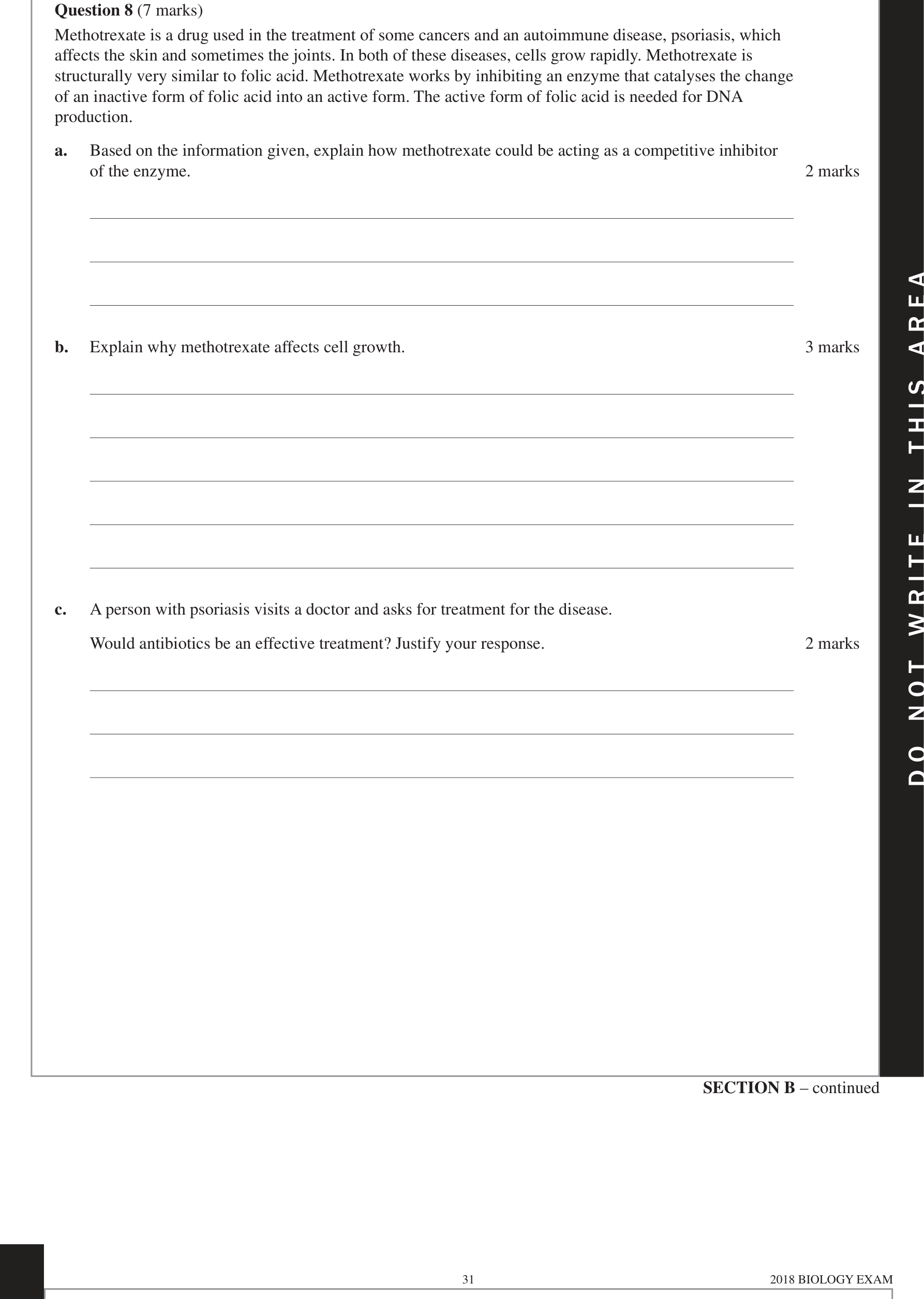 Biology 2018 Exam Question 8(a) — Competitive and non-competitive inhibitors
