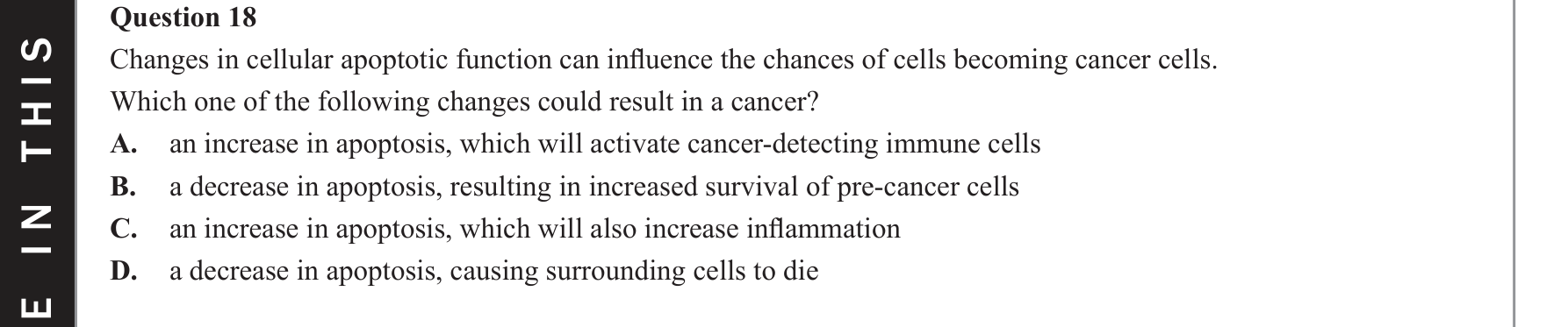 Biology 2019 Exam Question 18 — Innate immune cell roles