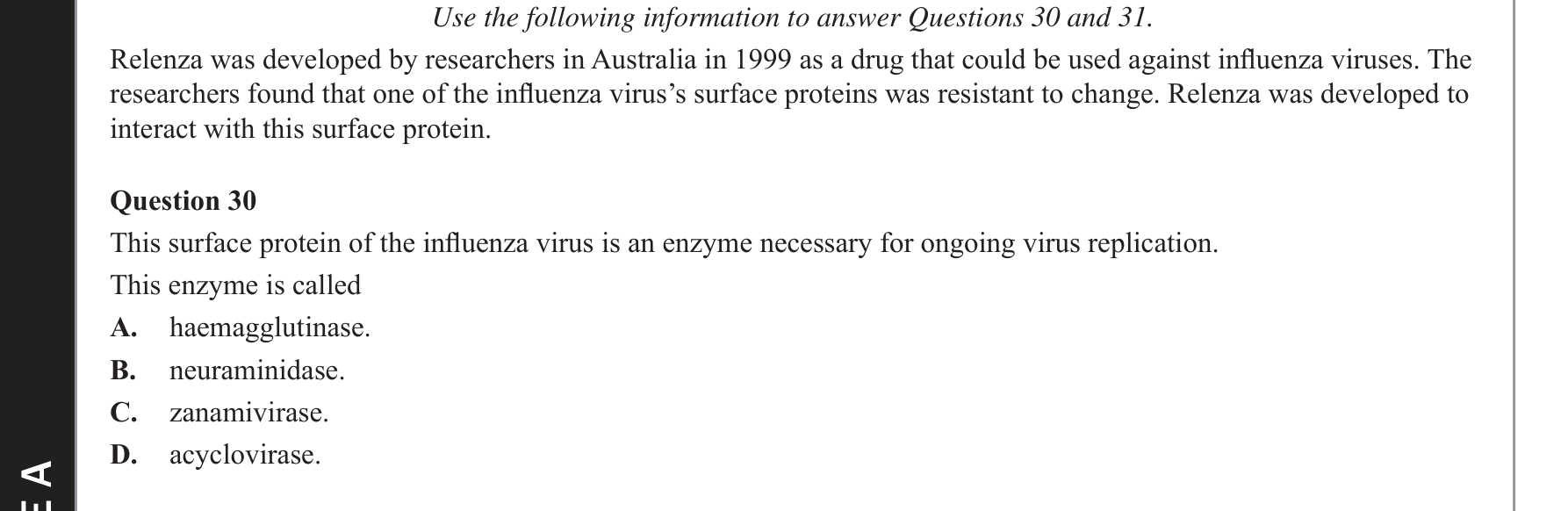 Biology 2019 Exam Question 30 — Pathogen identification and transmission control