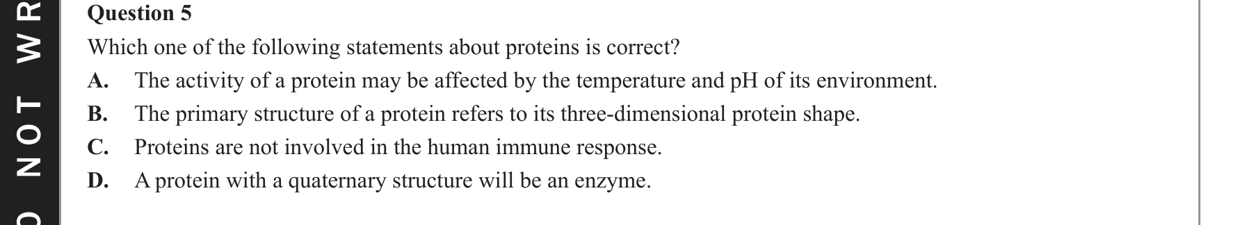 Biology 2019 Exam Question 5 — Hierarchical protein structure levels, Temperature and pH effects on enzymes