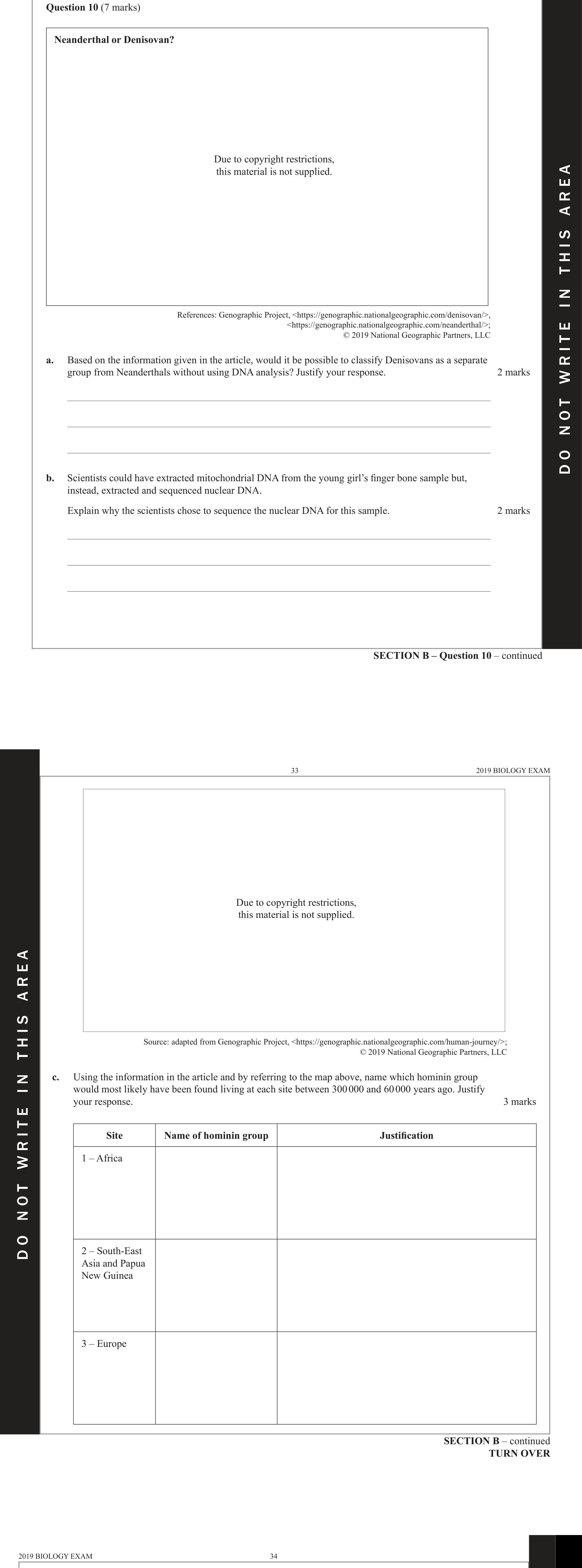 Biology 2019 Exam Question 10(a) — Contested fossil record interpretations, New putative Homo species evidence