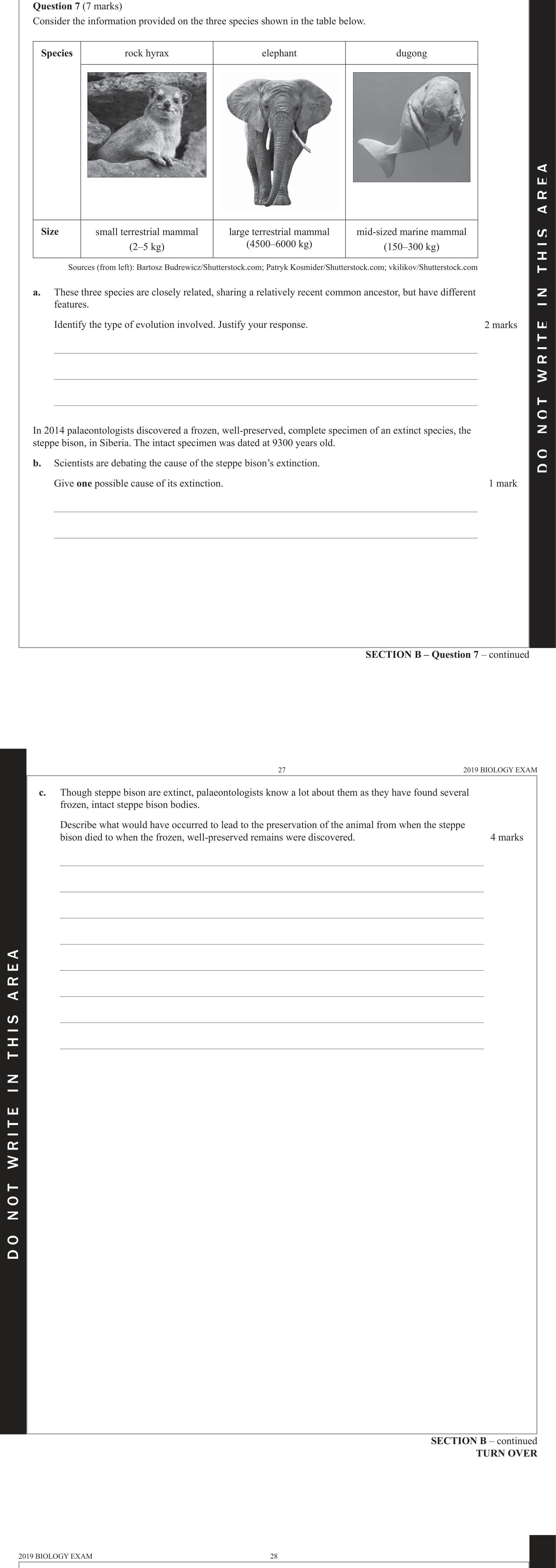 Biology 2019 Exam Question 7(c) — Fossil record and faunal succession, Relative and absolute fossil dating