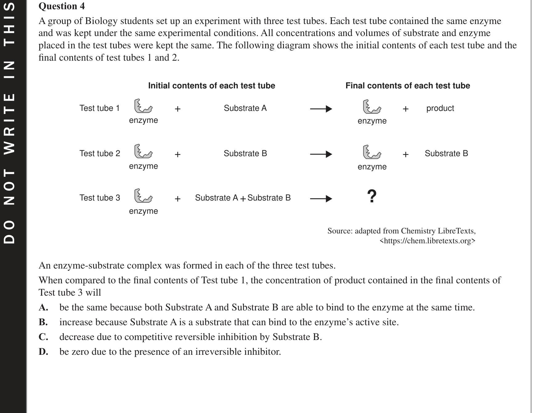 Biology 2020 Exam Question 4 — Competitive and non-competitive inhibitors, General enzyme and coenzyme roles