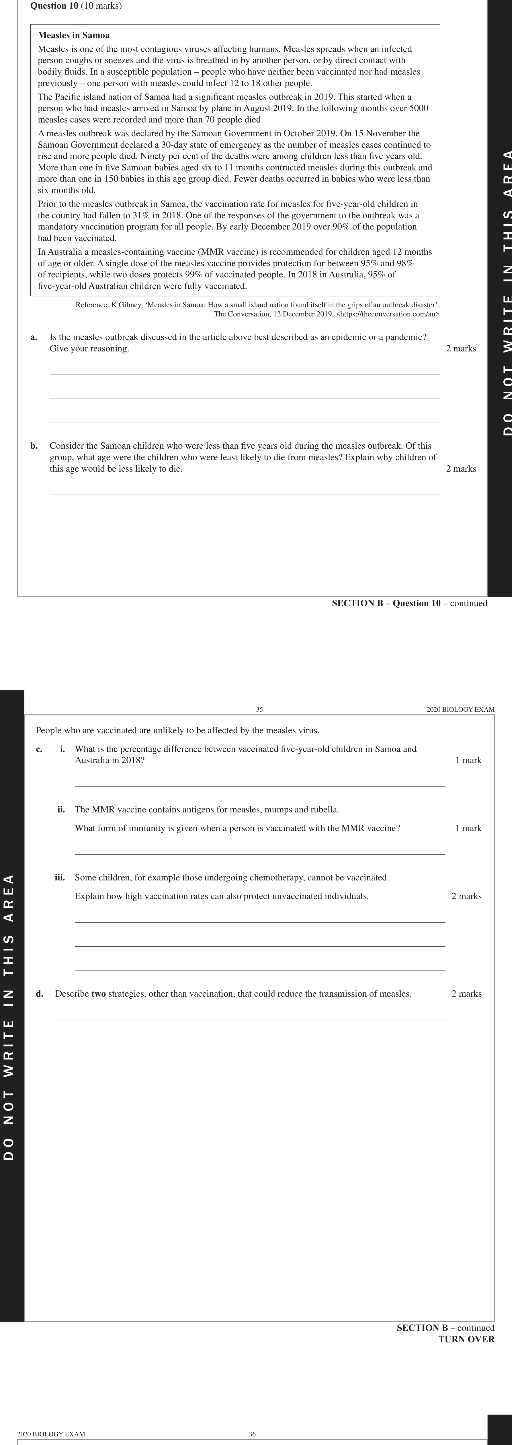 Biology 2020 Exam Question 10(d) — Pathogen identification and transmission control