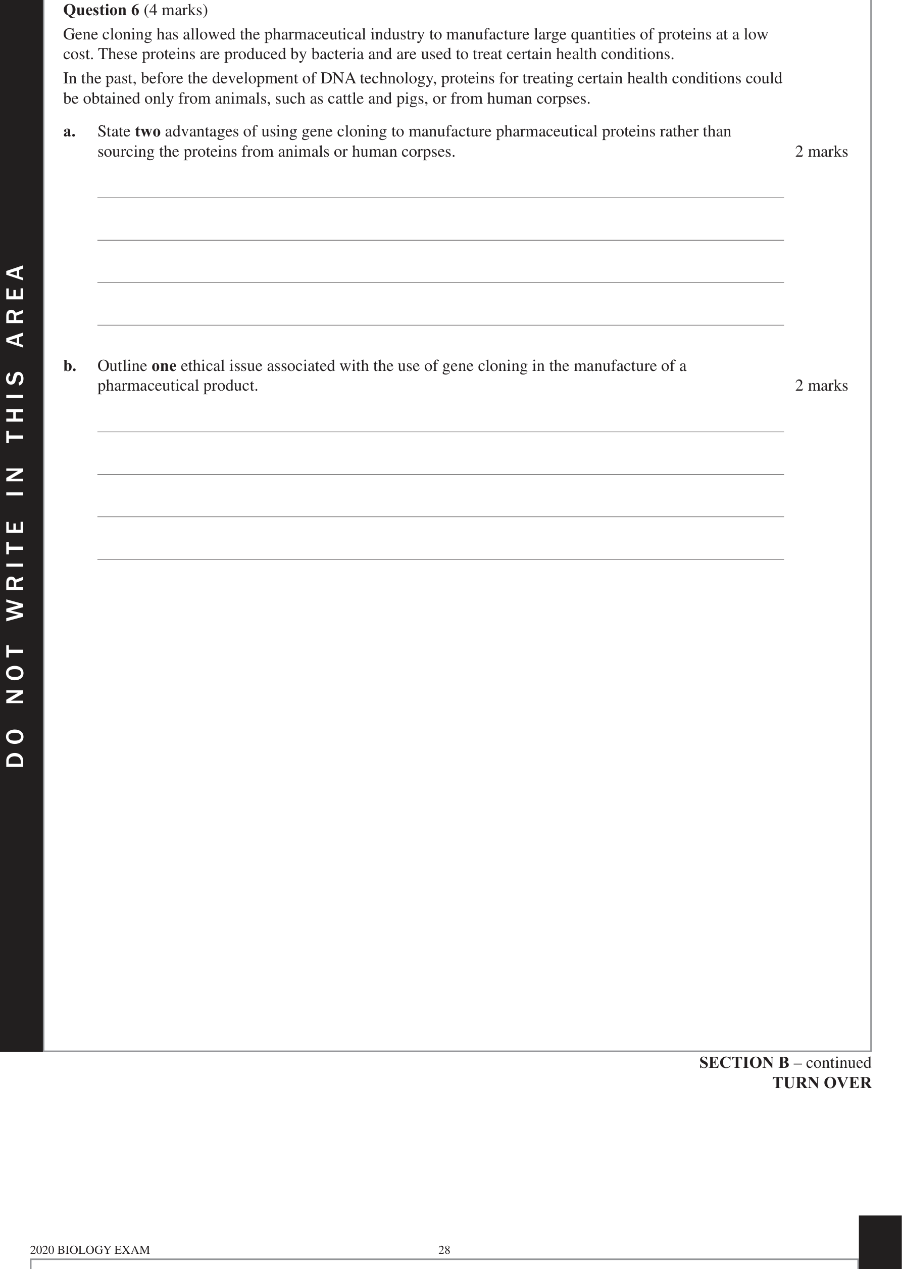 Biology 2020 Exam Question 6(b) — Ethical guidelines and bioethics concepts
