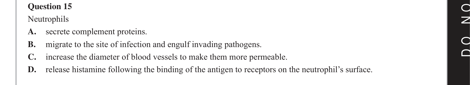 Biology 2021 Exam Question 15 — Innate immune cell roles