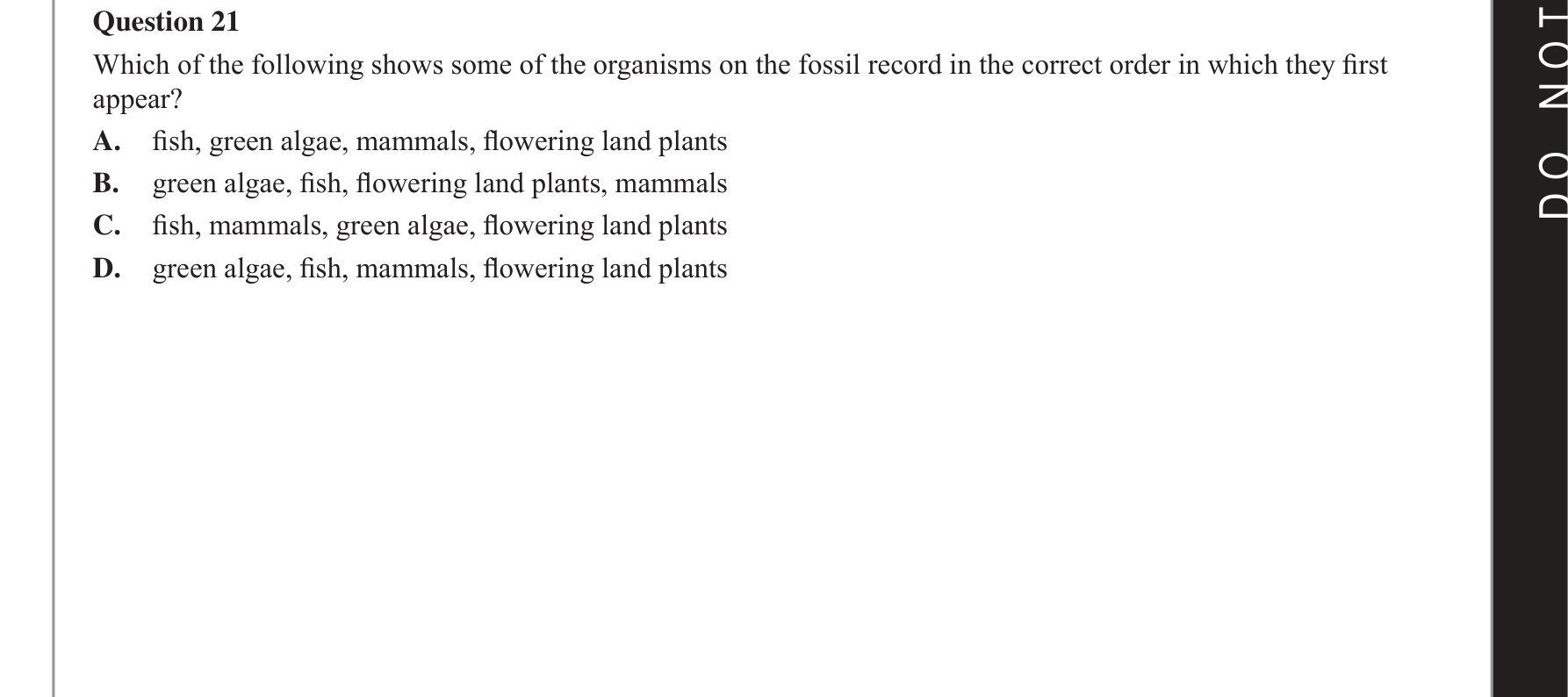 Biology 2021 Exam Question 21 — Fossil record and faunal succession