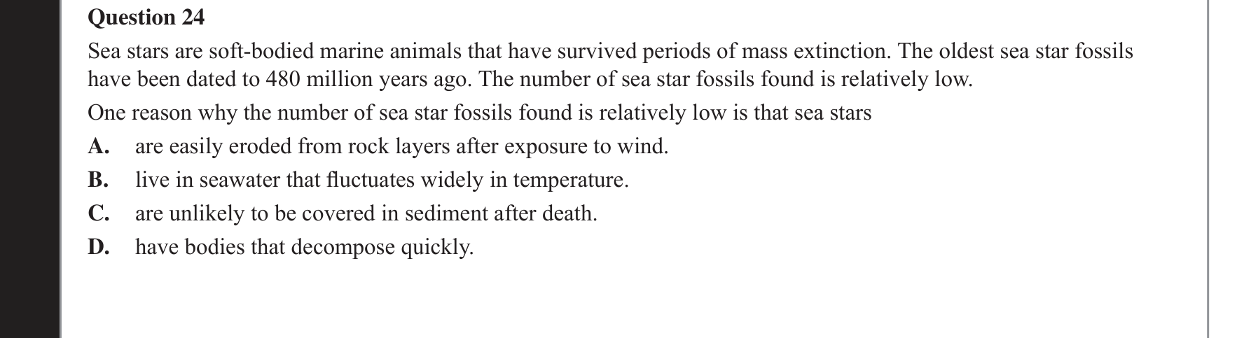 Biology 2021 Exam Question 24 — Fossil record and faunal succession