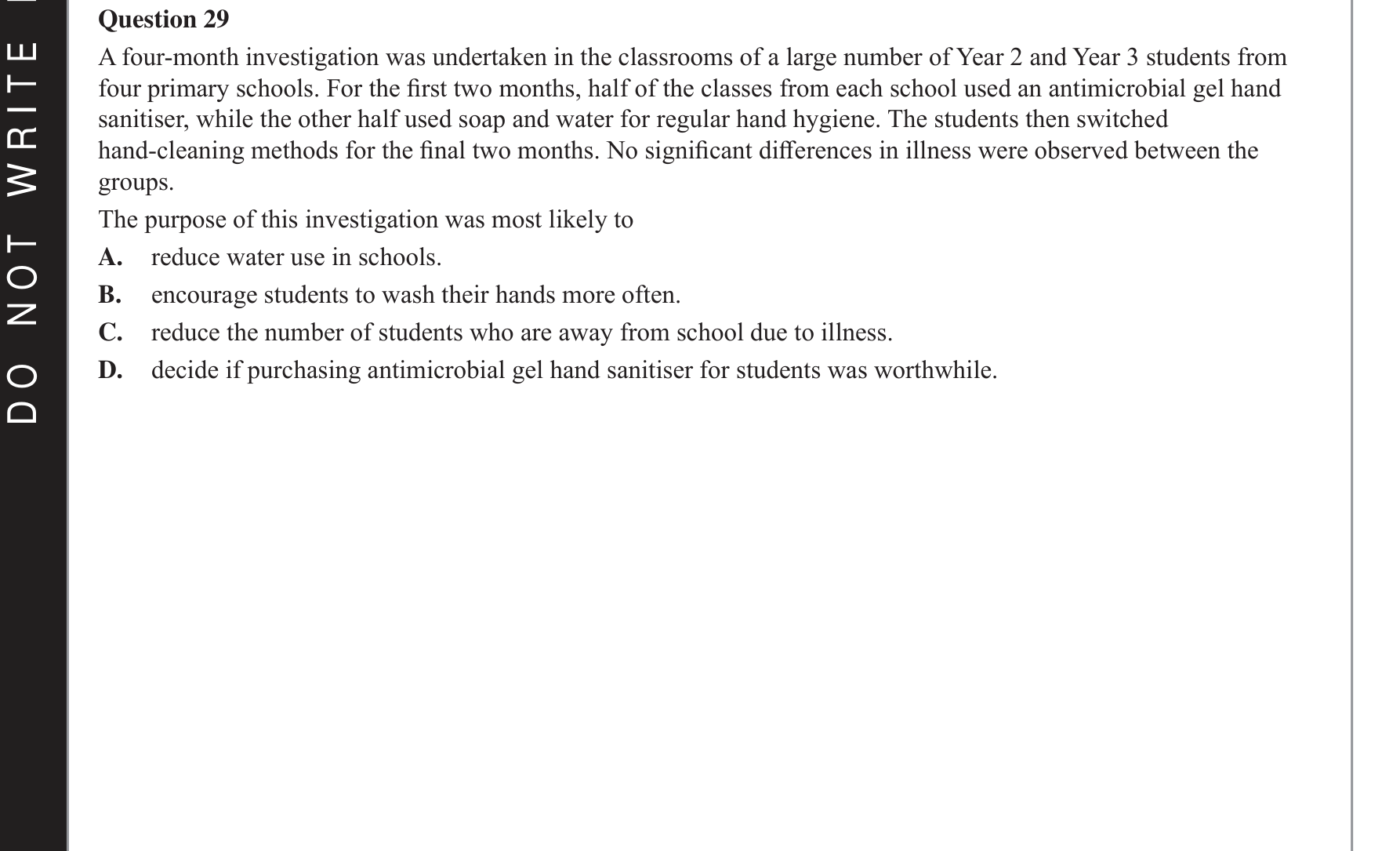 Biology 2021 Exam Question 29 — Experimental design and methodology
