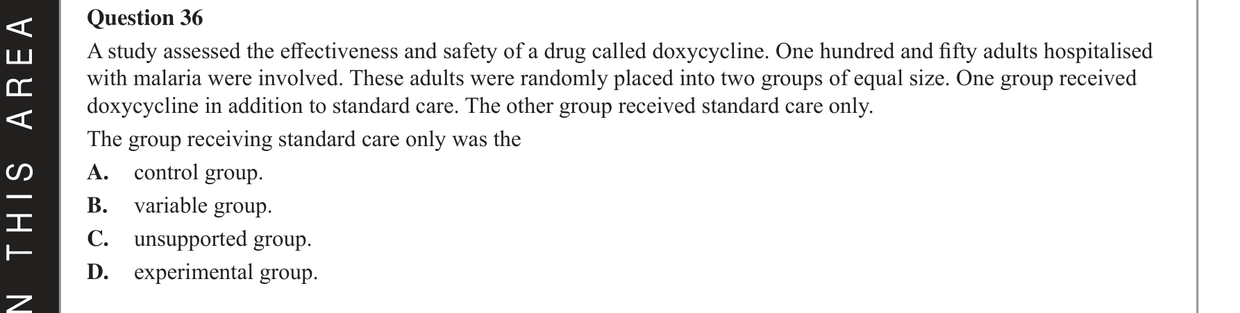 Biology 2021 Exam Question 36 — Experimental design and methodology