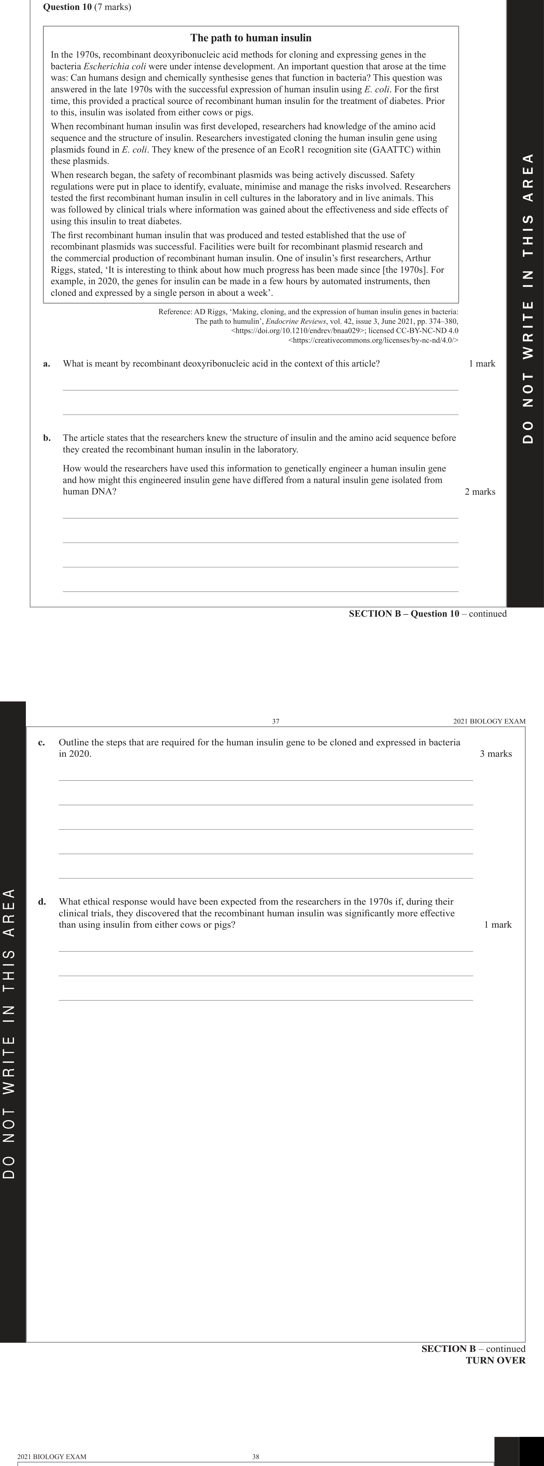 Biology 2021 Exam Question 10(d) — Ethical guidelines and bioethics concepts