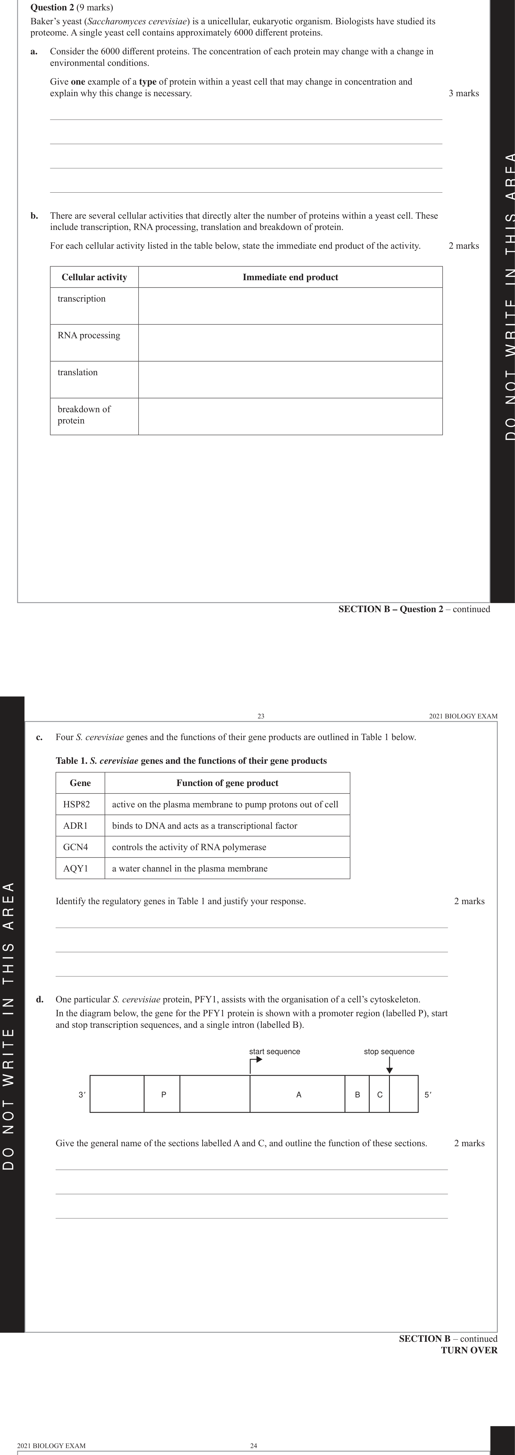 Biology 2021 Exam Question 2(a) — Proteome diversity and enzyme function