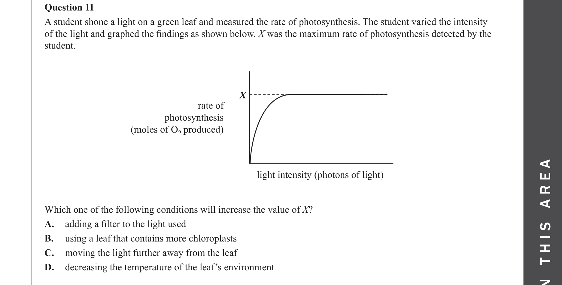 Biology 2022 Exam Question 11 — Factors affecting photosynthesis rate
