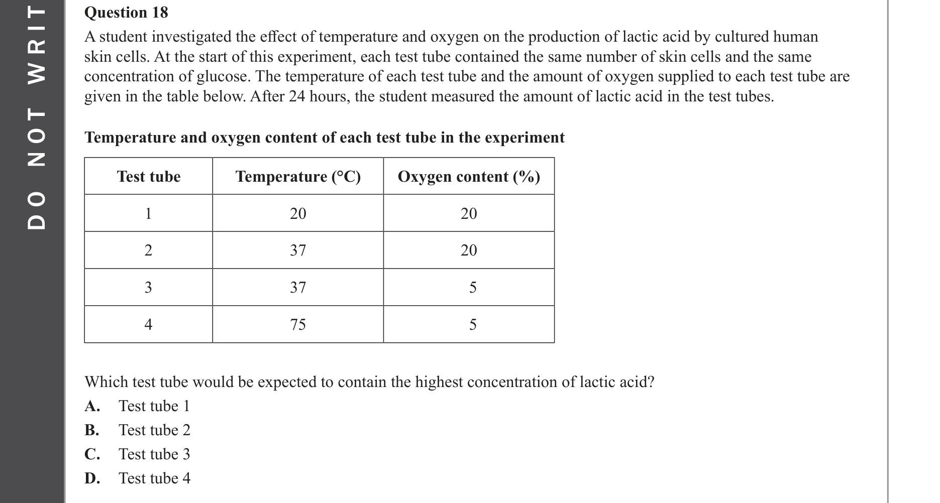 Biology 2022 Exam Question 18 — Anaerobic fermentation in animals, Factors affecting cellular respiration rate