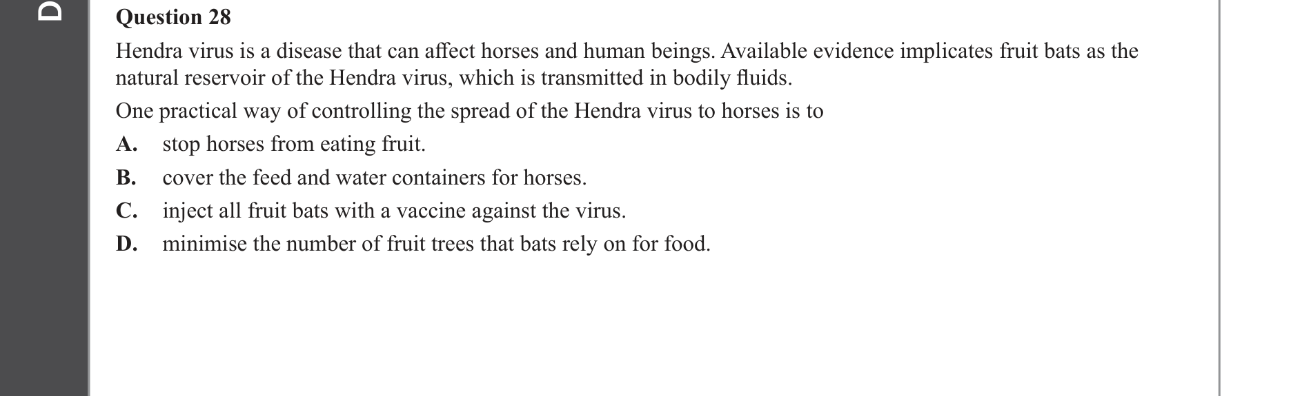 Biology 2022 Exam Question 28 — Pathogen identification and transmission control