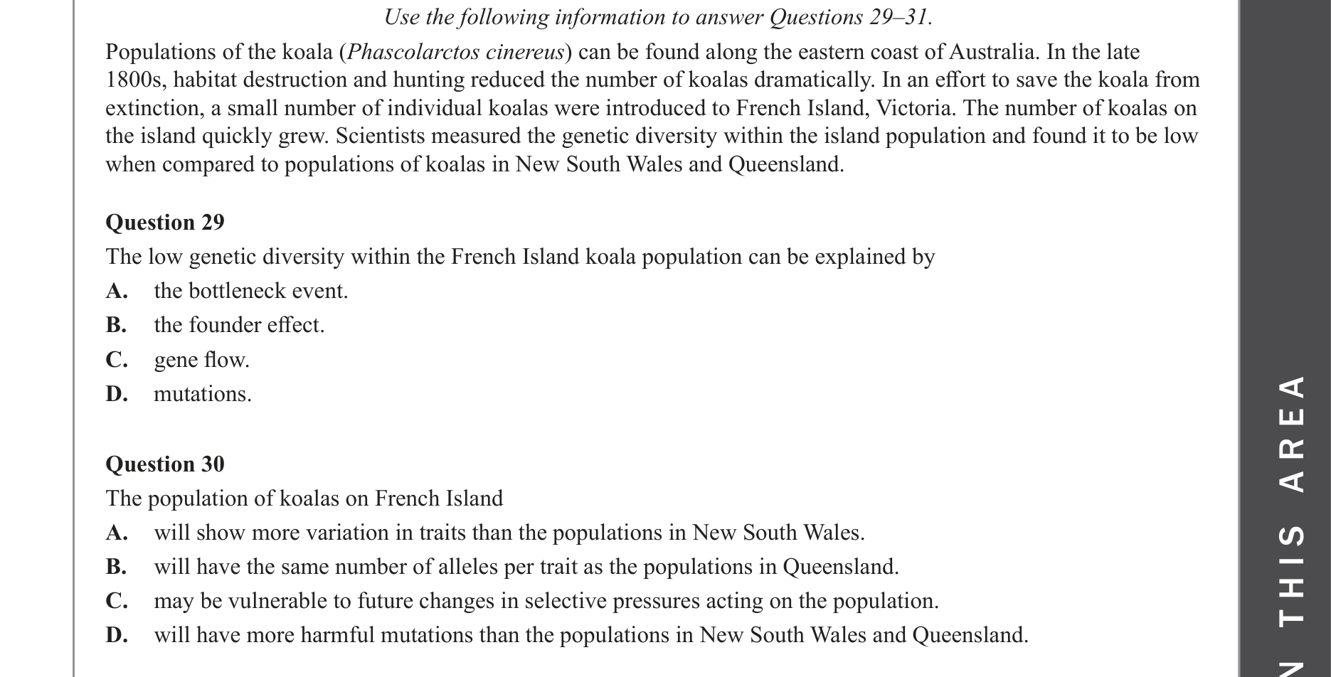Biology 2022 Exam Question 30 — Consequences of changing allele frequencies, Environmental selection pressures