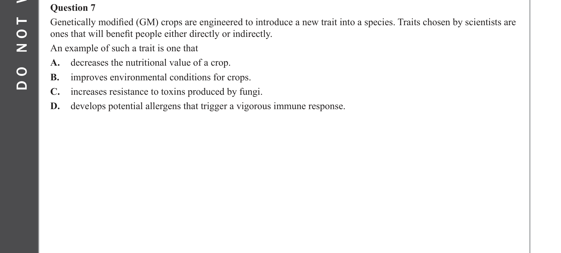 Biology 2022 Exam Question 7 — Genetically modified and transgenic organisms, Agricultural applications of gene technology