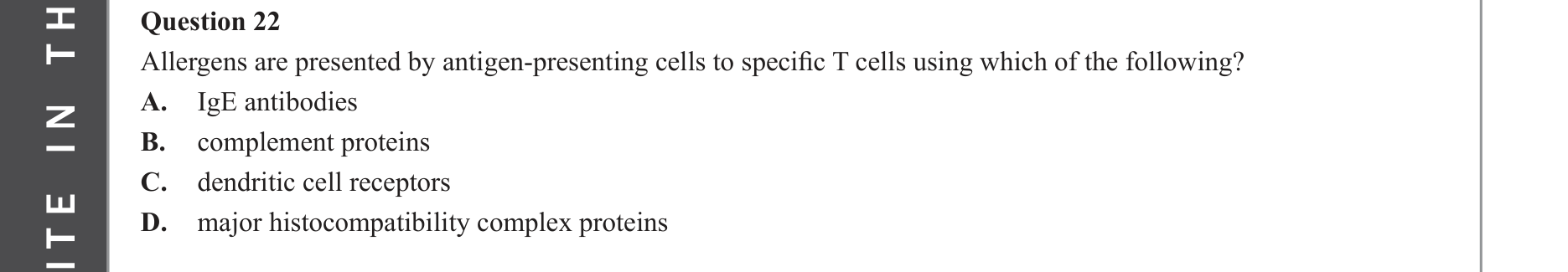 Biology 2023 Exam Question 22 — Antigen presentation and initiation, Allergens and allergic responses