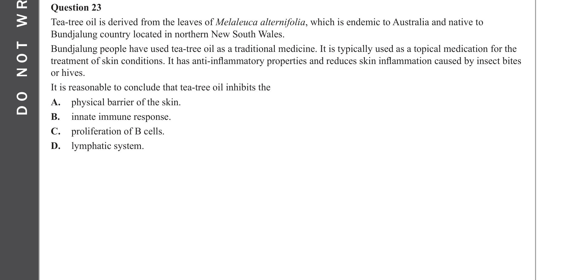 Biology 2023 Exam Question 23 — Inflammatory response steps