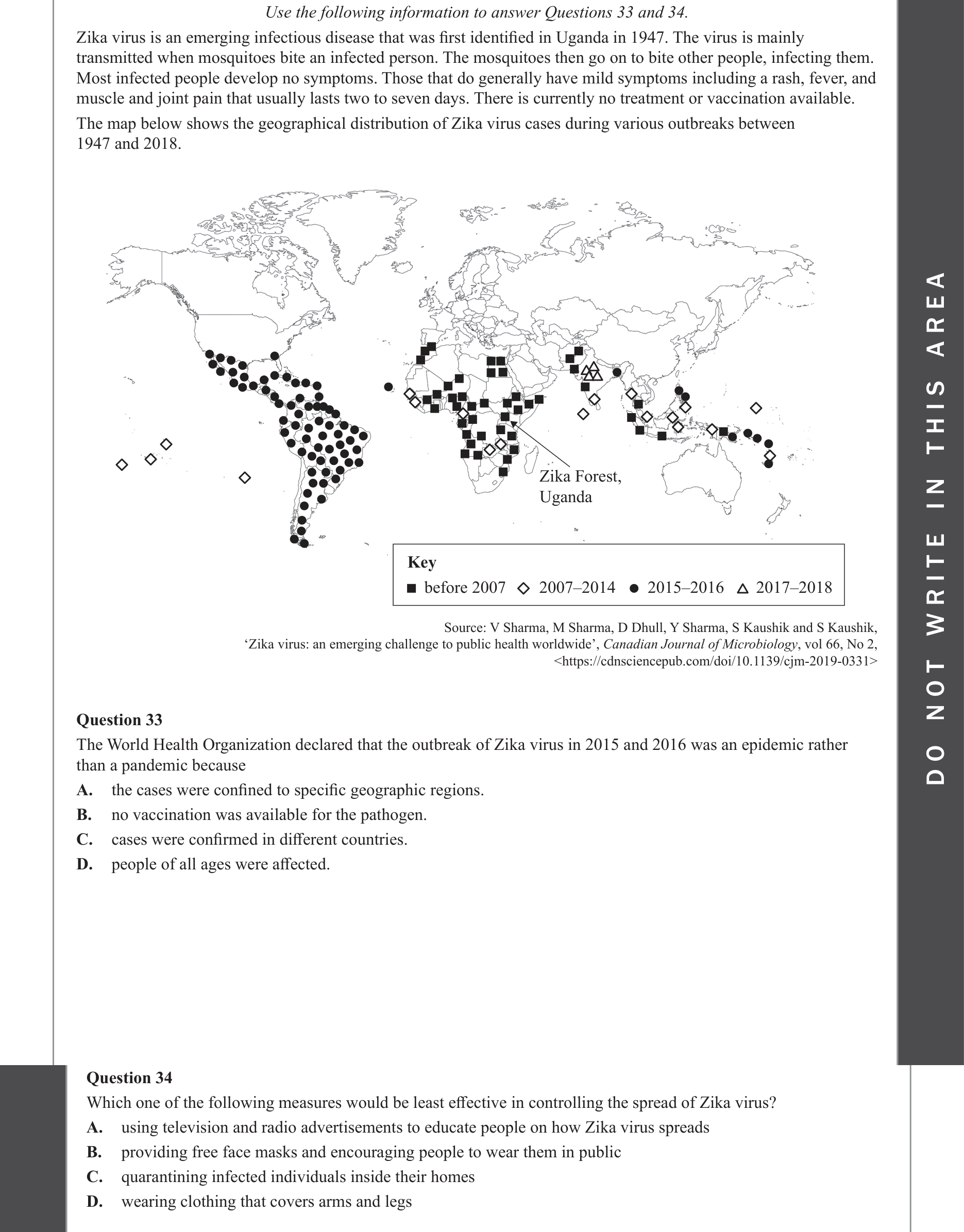 Biology 2023 Exam Question 34 — Pathogen identification and transmission control