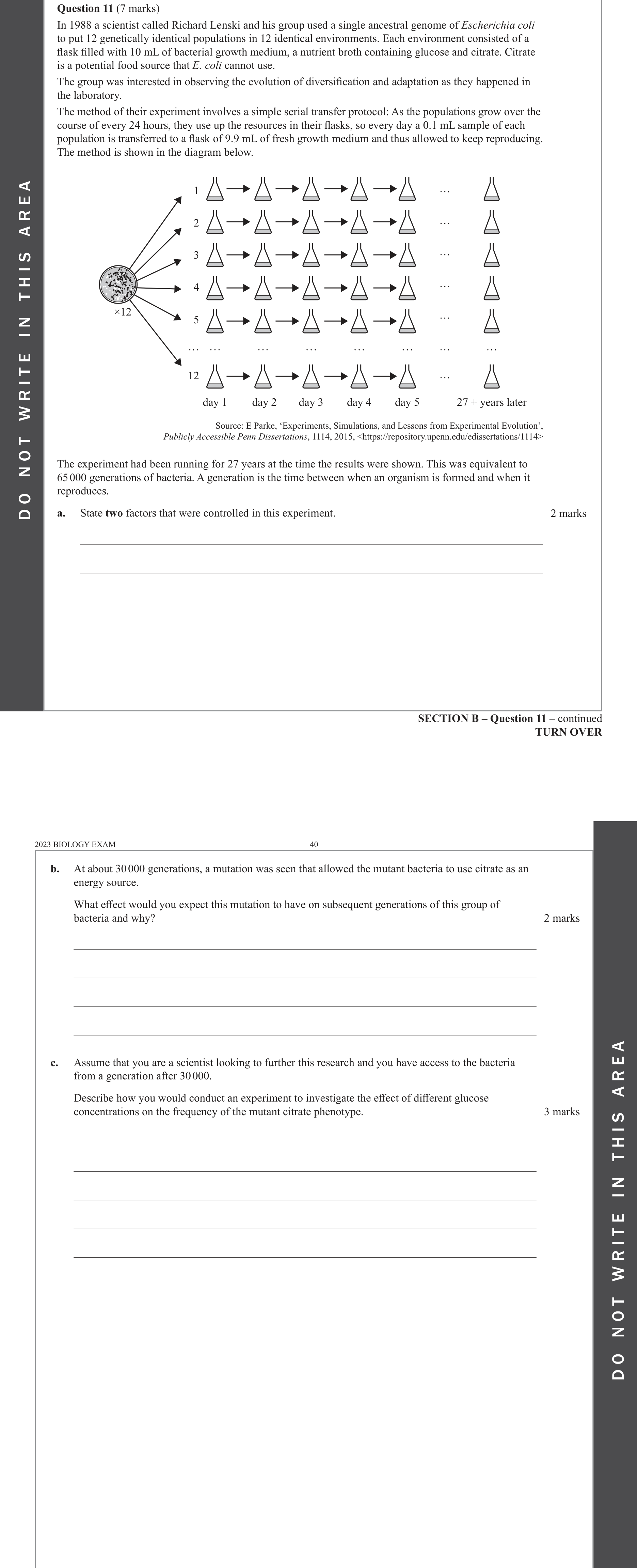 Biology 2023 Exam Question 11(b) — Mutations as source of new alleles, Environmental selection pressures