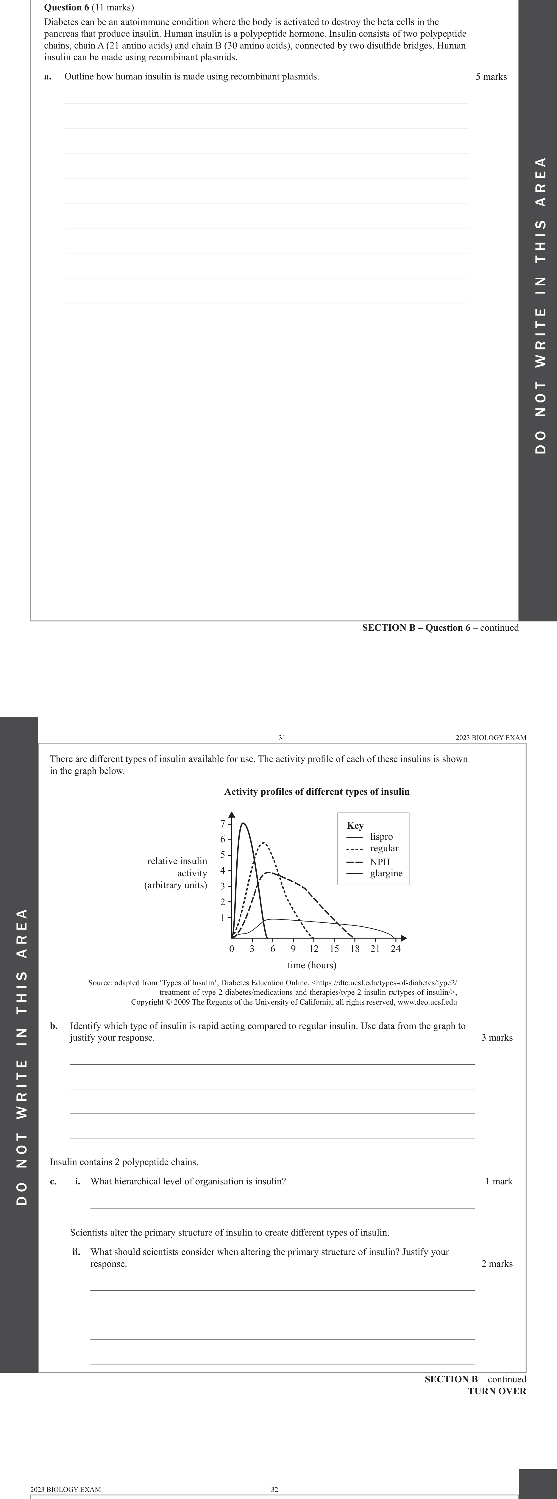 Biology 2023 Exam Question 6(a) — Recombinant plasmids and bacterial transformation, Human insulin production case study
