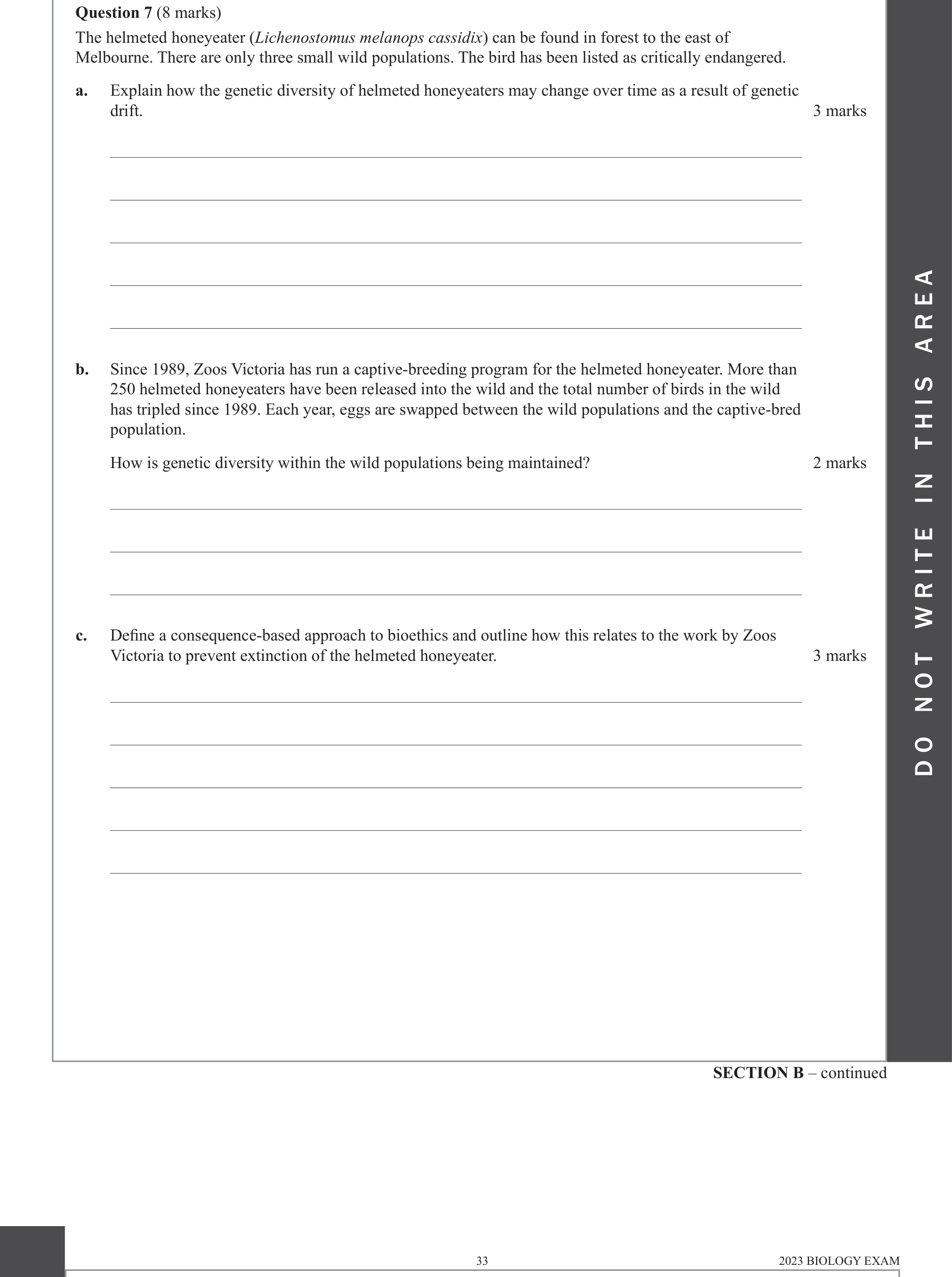 Biology 2023 Exam Question 7(c) — Ethical guidelines and bioethics concepts