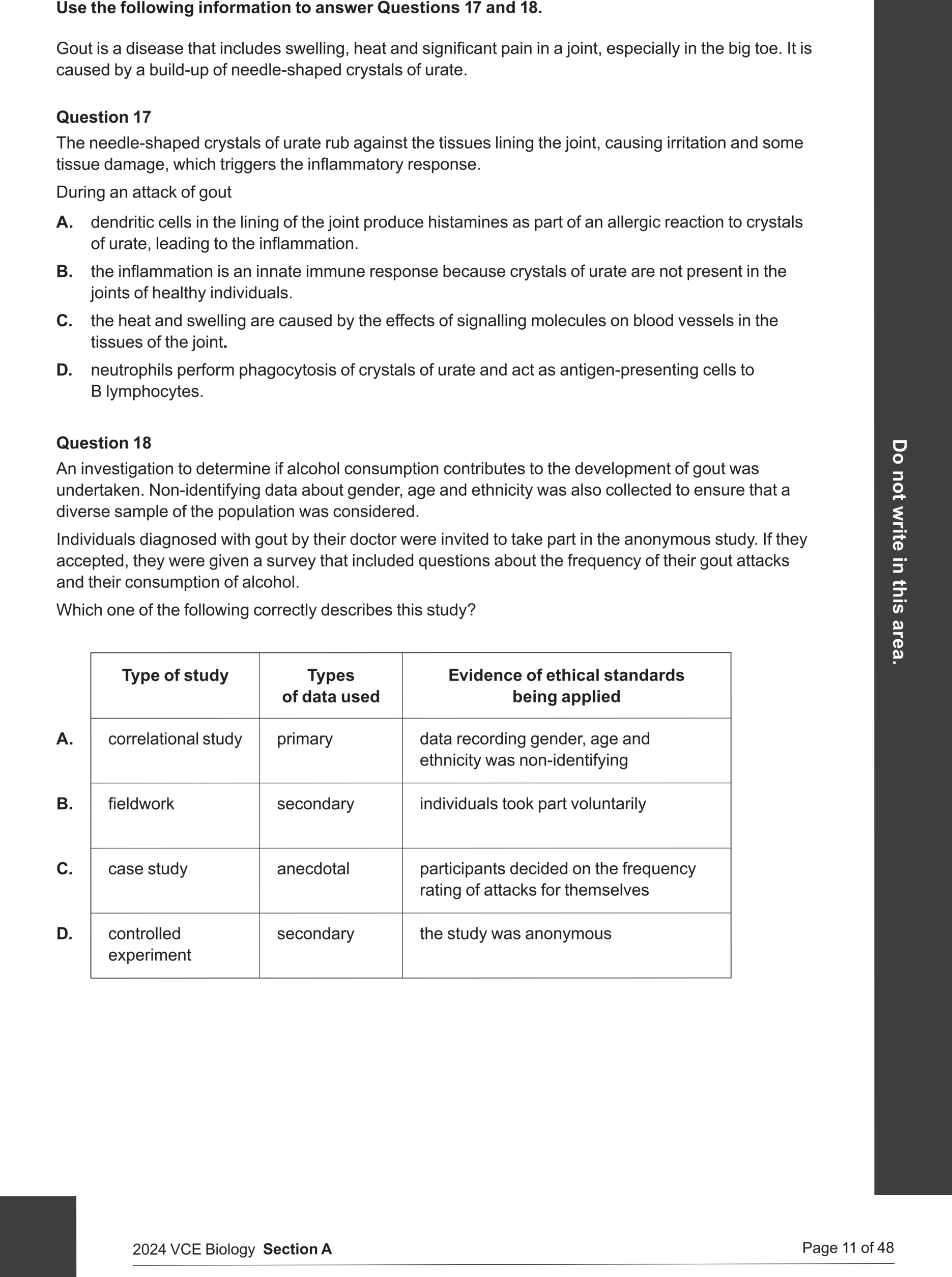 Biology 2024 Exam Question 18 — Ethical guidelines and bioethics concepts, Experimental design and methodology