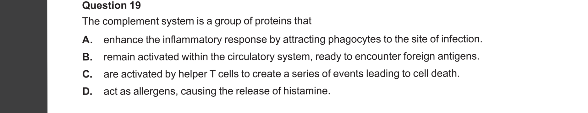 Biology 2024 Exam Question 19 — Complement proteins and interferons
