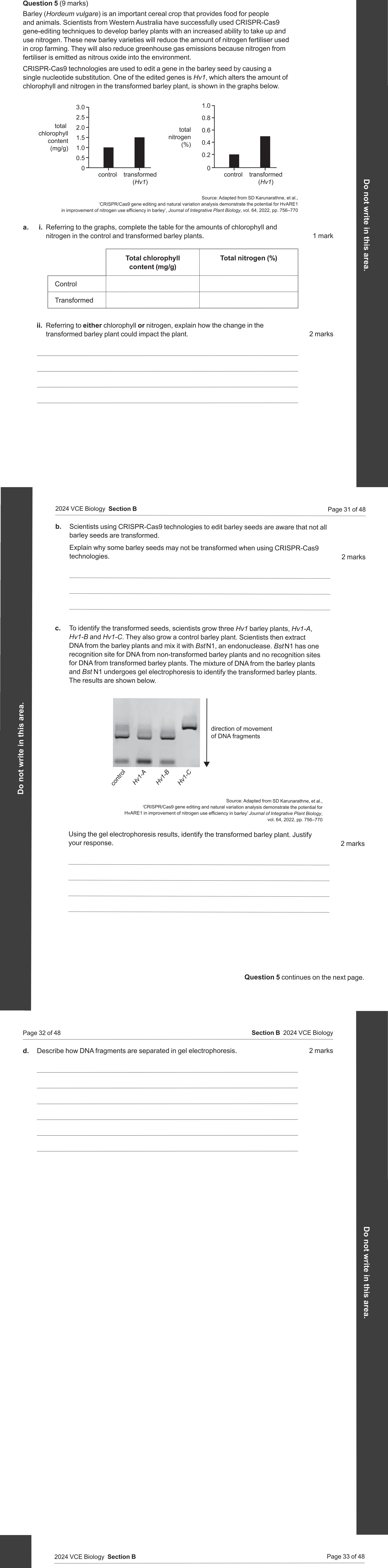 Biology 2024 Exam Question 5(c) — Gel electrophoresis and DNA profiling, Enzymes for DNA manipulation