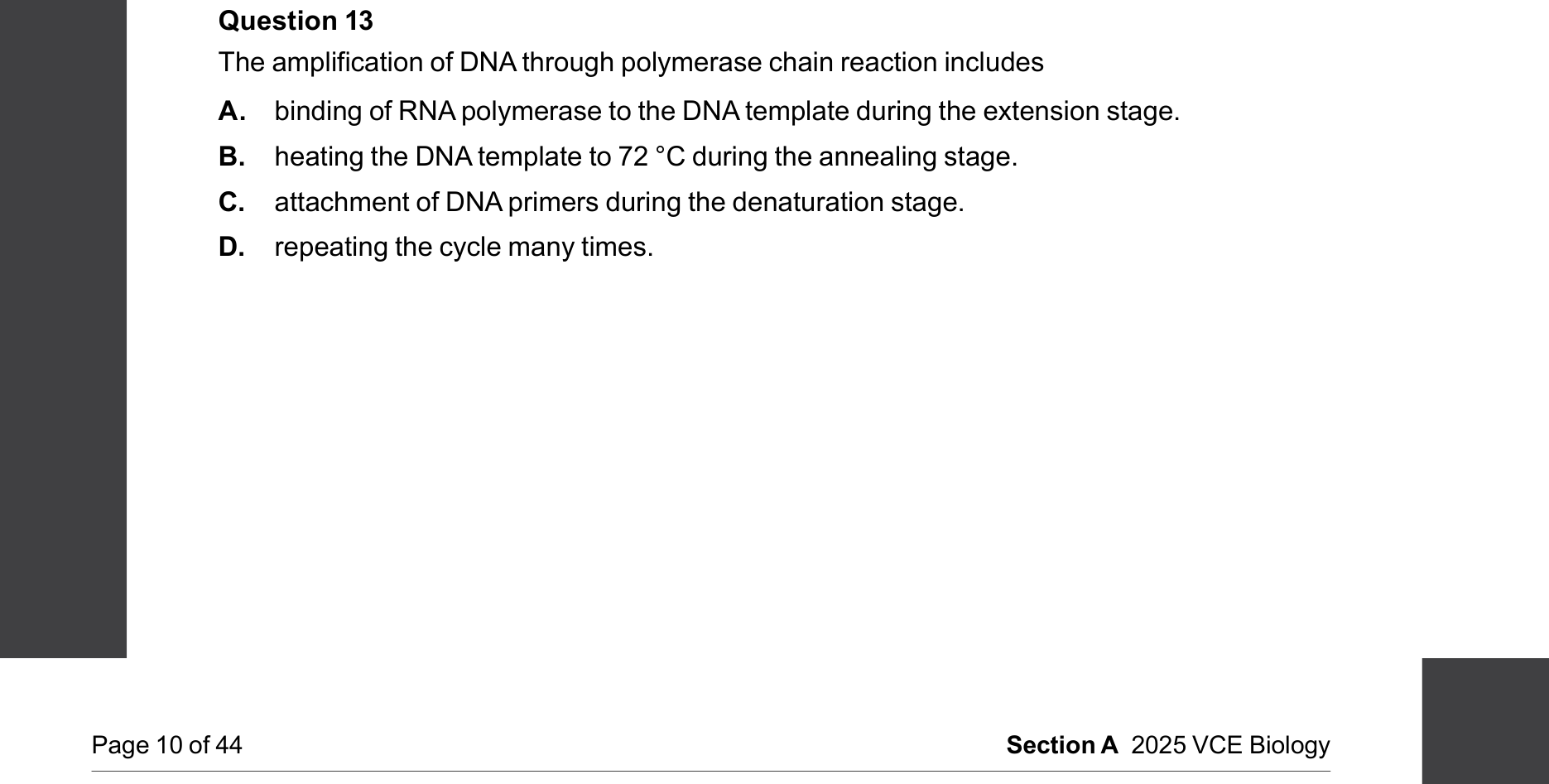 Biology 2025 Exam Question 13 — Polymerase chain reaction amplification