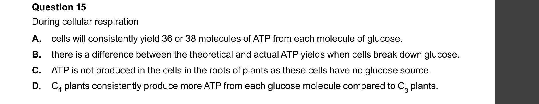 Biology 2025 Exam Question 15 — Electron transport chain and ATP yield