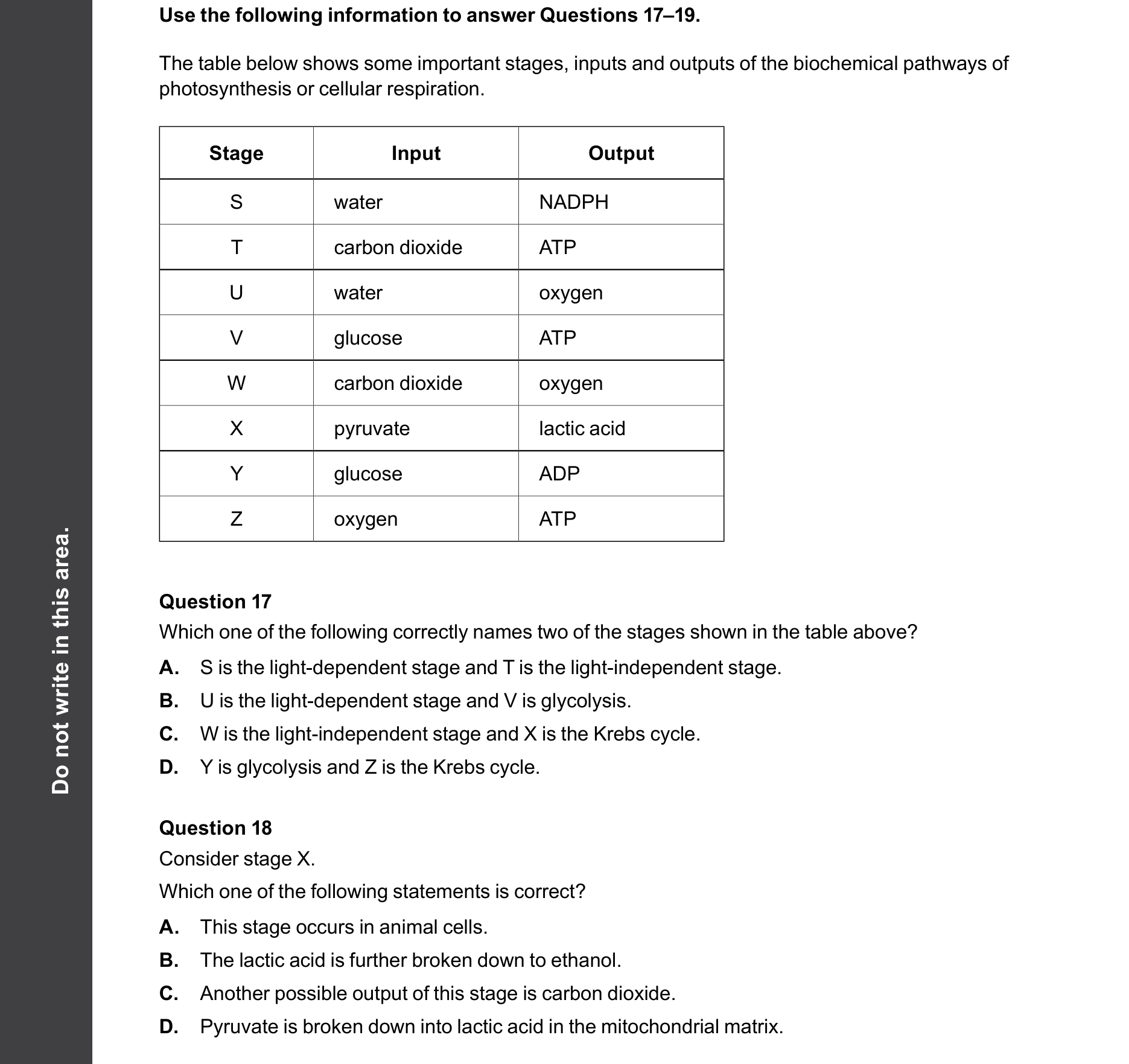 Biology 2025 Exam Question 18 — Anaerobic fermentation in animals, Anaerobic fermentation in yeasts