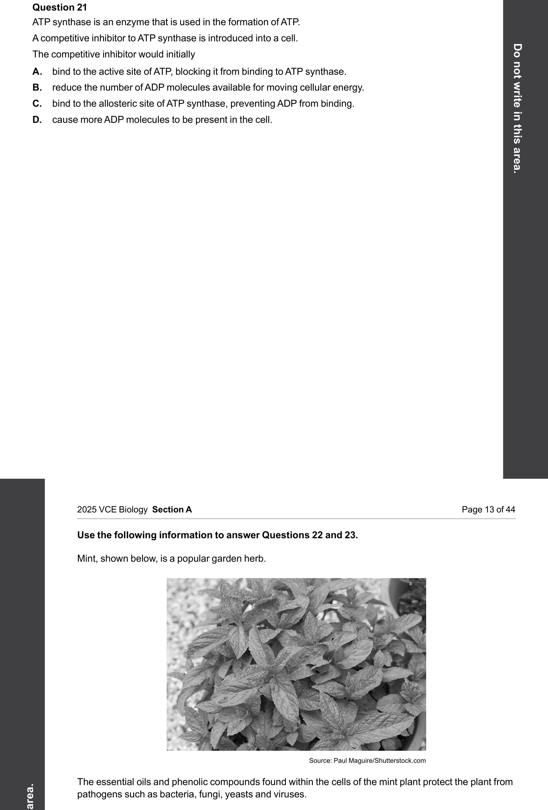 Biology 2025 Exam Question 21 — Competitive and non-competitive inhibitors