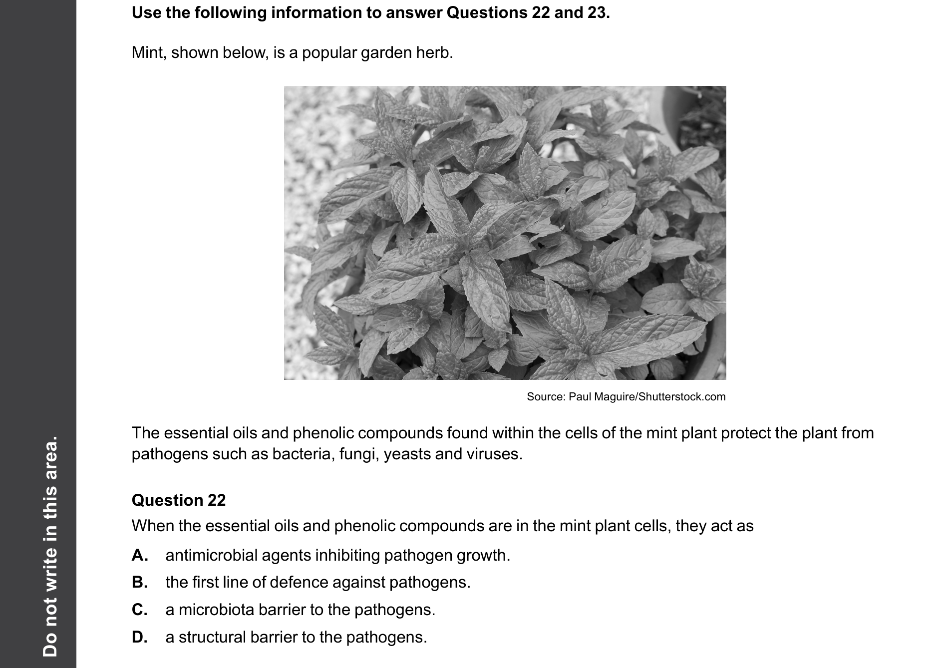 Biology 2025 Exam Question 22 — Physical, chemical and microbiota barriers