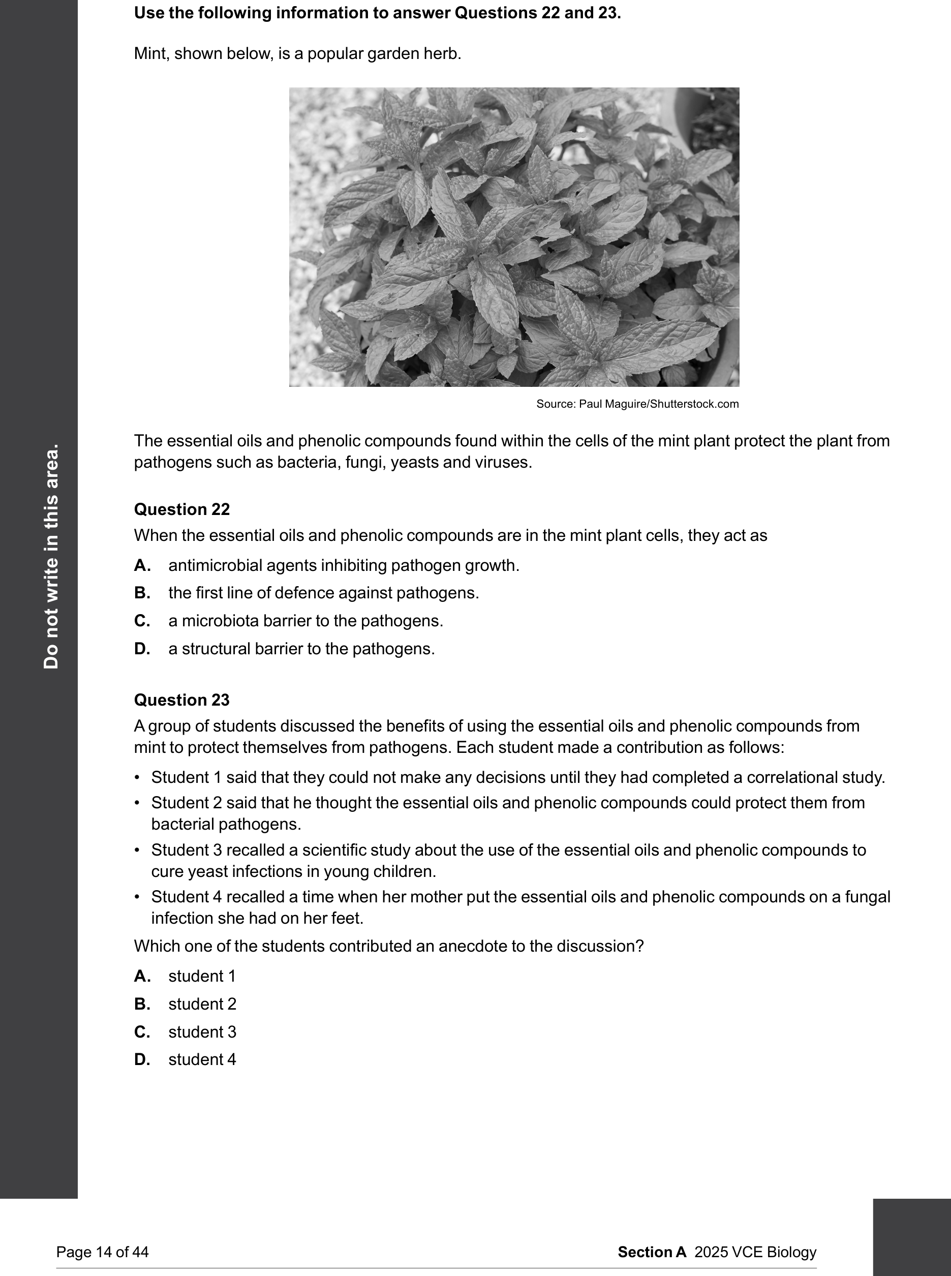 Biology 2025 Exam Question 23 — Data analysis and limitations identification