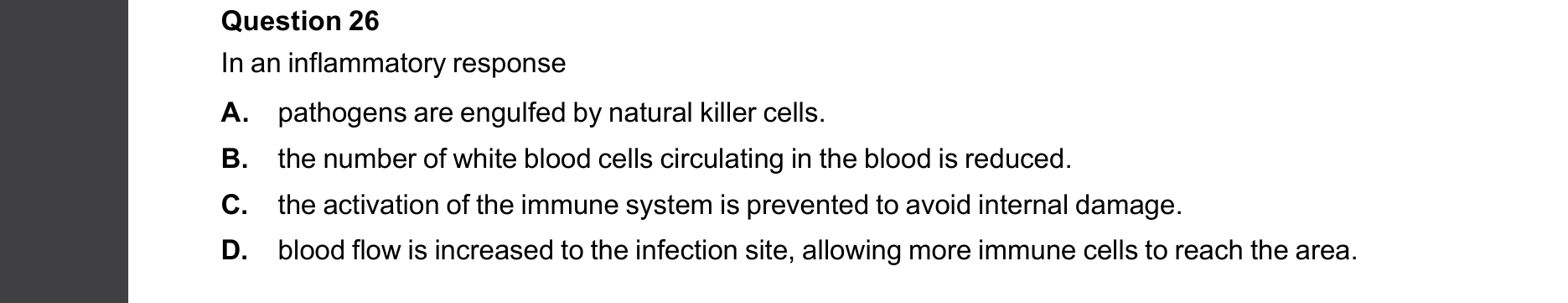 Biology 2025 Exam Question 26 — Inflammatory response steps