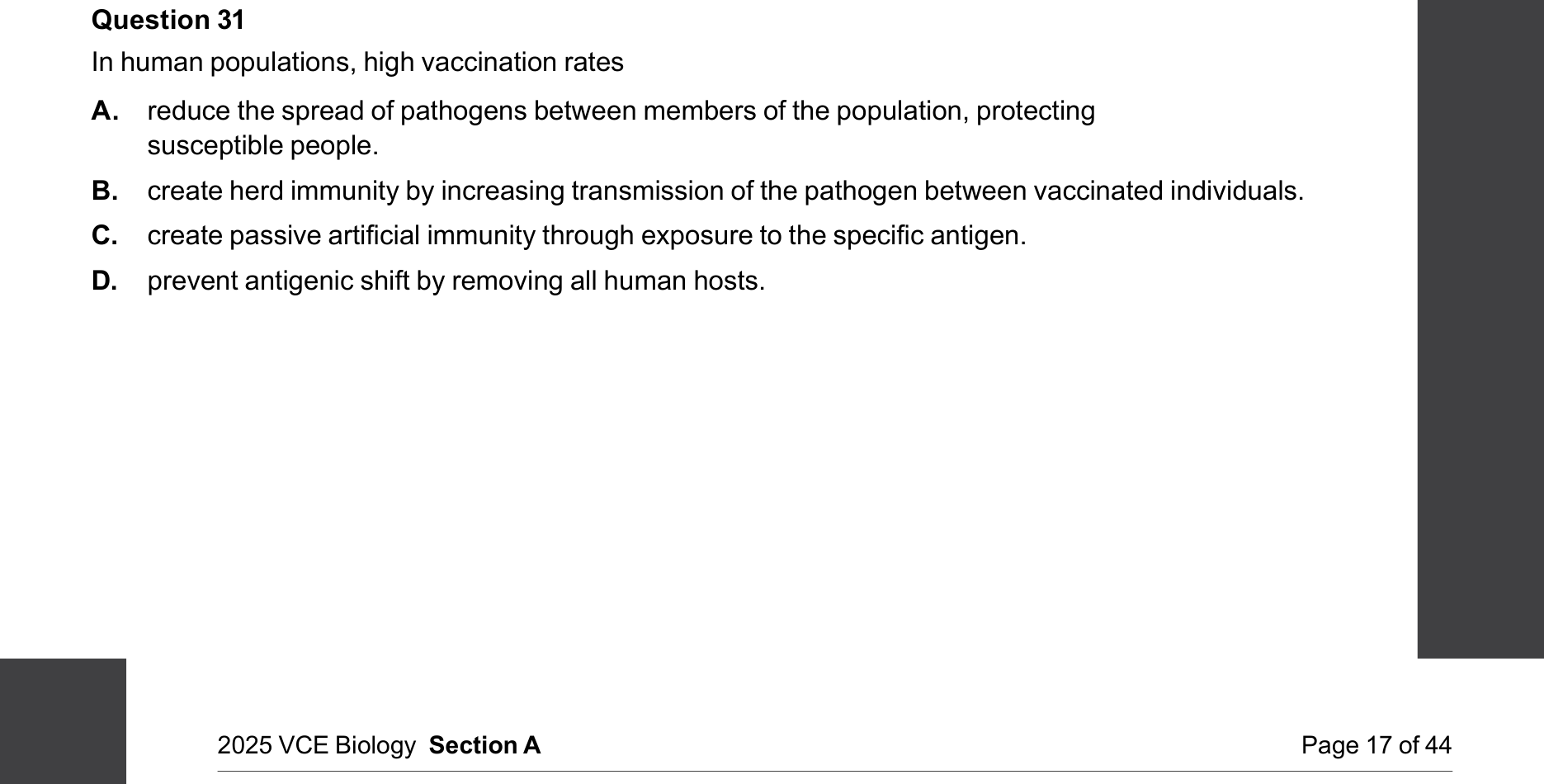 Biology 2025 Exam Question 31 — Vaccination programs and herd immunity